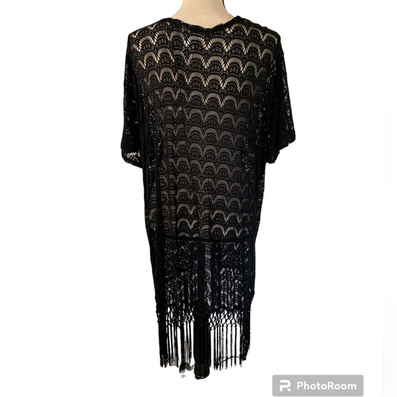 La Blanca swimsuit black fringe crochet open cover up size S/M - Picture 2 of 7